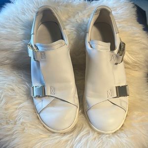 Adidas Stan smith cream white leather sneakers  brushed champagne gold buckles